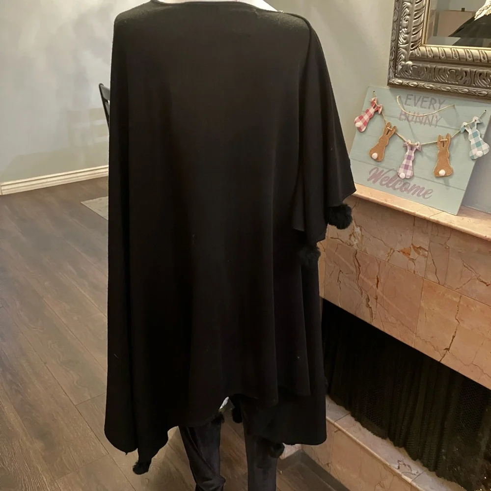 Quite Luxury,Soft girl,pre loved Nina Leonard Drape cape with fur balls